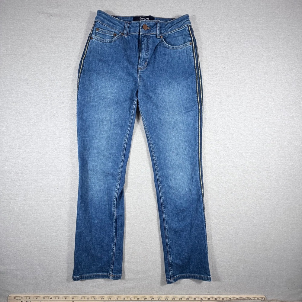 Boden Cavendish Girlfriend Jeans Blue Gold Metallic Side Stripe Womens 6P UK10P
